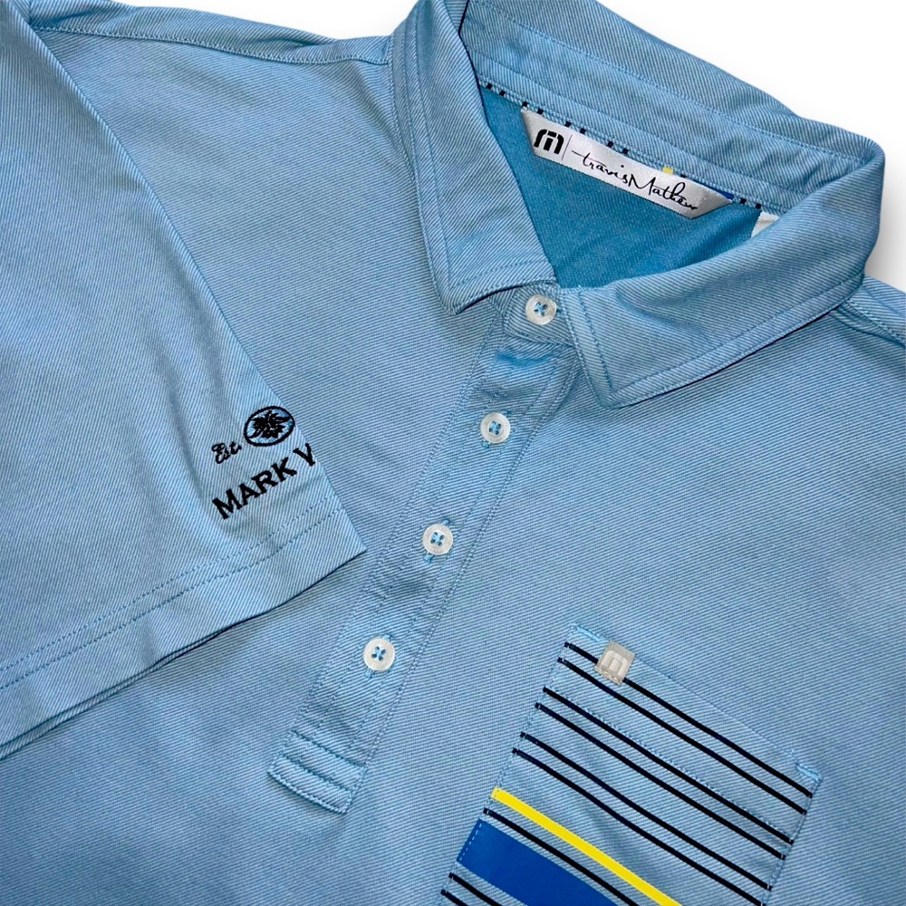 Travis Mathew L Polo Light Blue Casual Golf Beach Embroidery On Sleeve Men Shirt